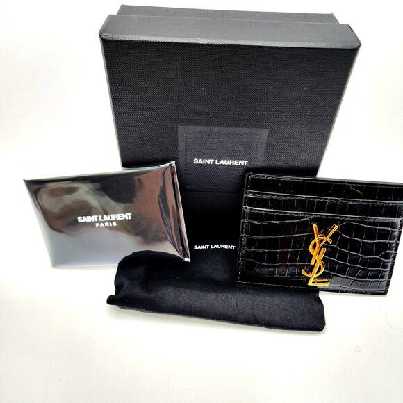 YSL/YVES SAINT LAURENT Cassandre Saint Laurent Card Case in Crocodile - Picture 2 of 9